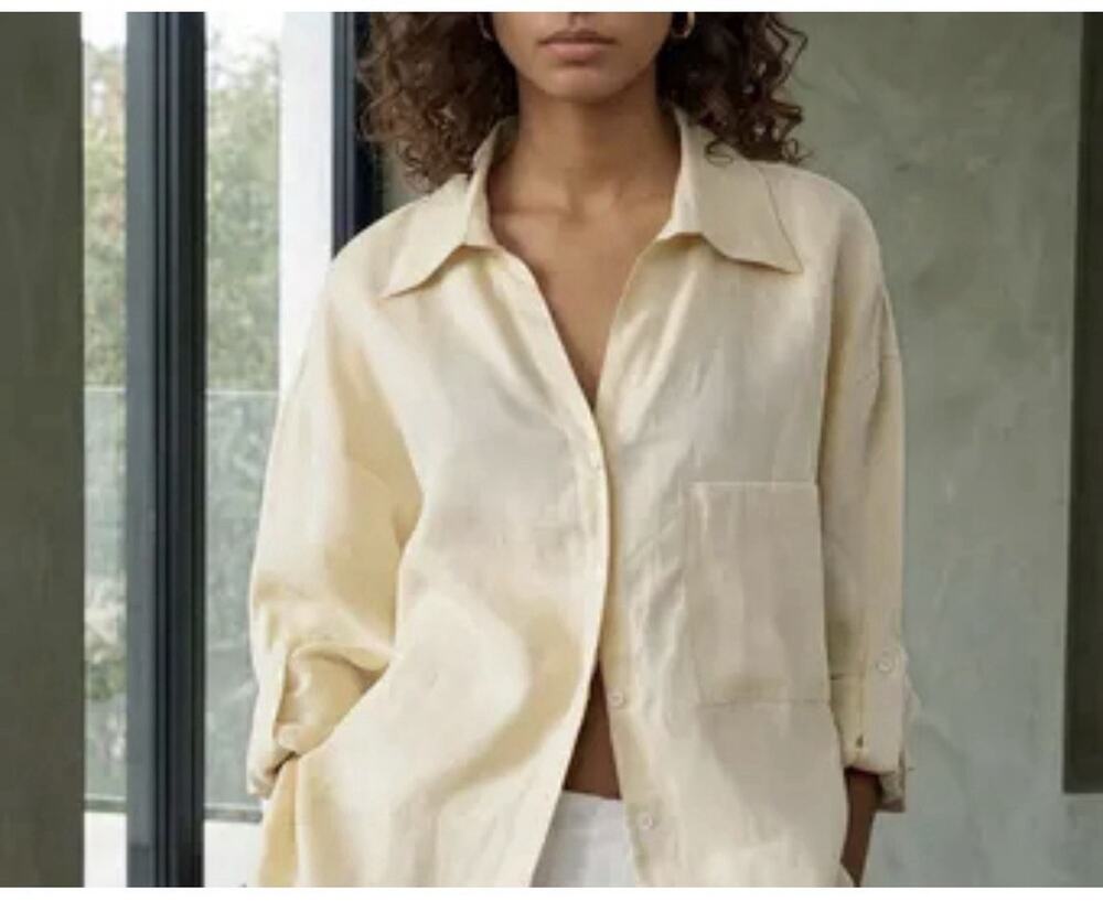Lane Bryant 100% Silk Button Down Blouse Womens 14 Ivory Long Sleeve Shirt